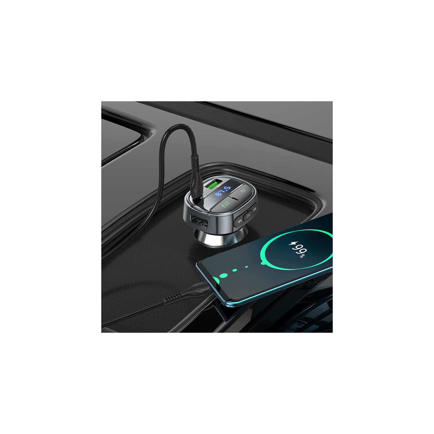 QC3.0 USB-C 30W Bluetooth FM Transmitter Car Charger Adapter LED Display Wireless Radio Receiver Music Player Support SD Card