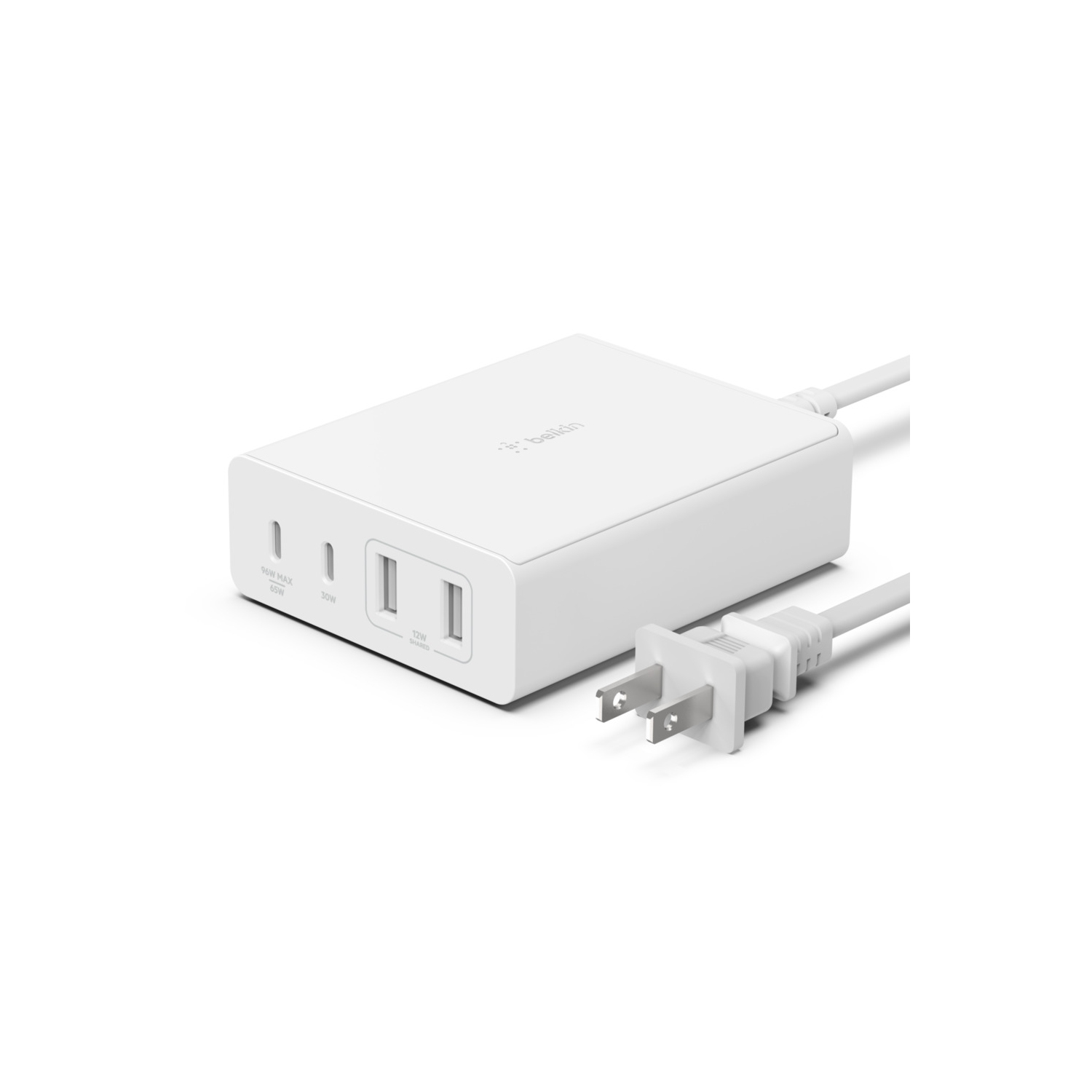 Chargeur GAN de 108 W à 4 ports avec cordon d’alimentation de 2 m Boost charge Pro de Belkin - Blanc