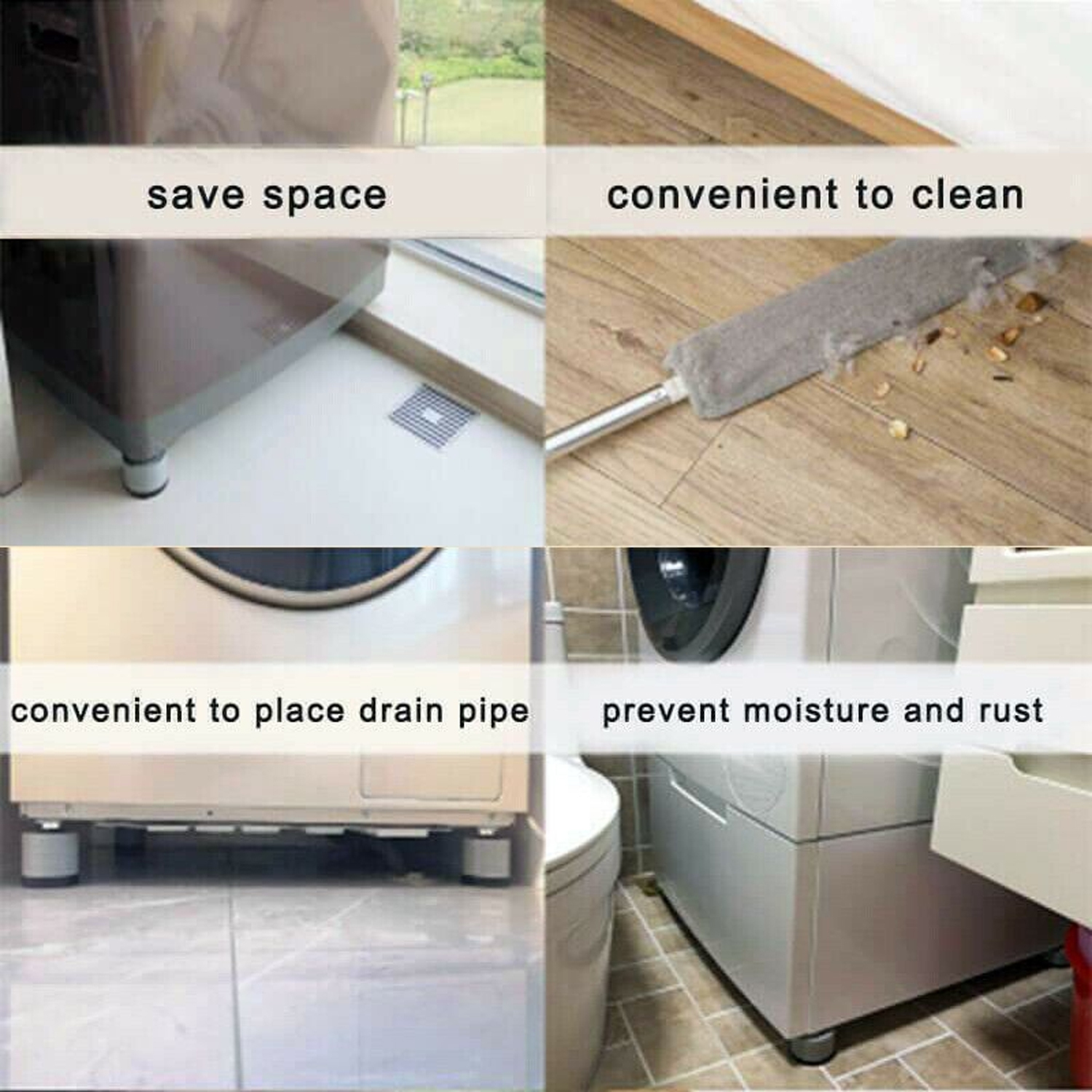 Coussinets anti-vibrations avec poignée de bande de roulement de réservoir, 4 coussinets + niveau – Les socles pour laveuse et sécheuse s'adaptent à