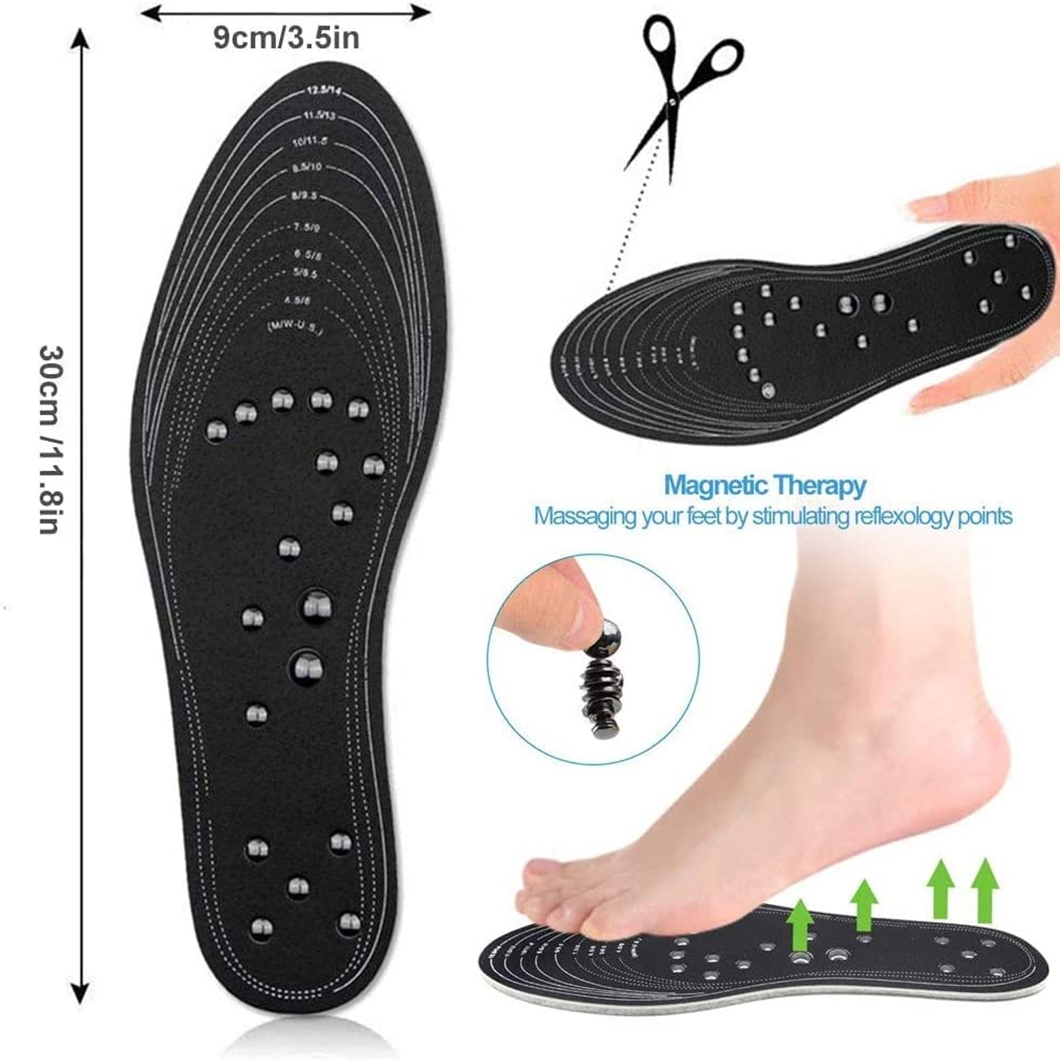 1 Pair Acupressure Magnetic Massage Foot Therapy Reflexology Pain Relief Shoe Insoles
