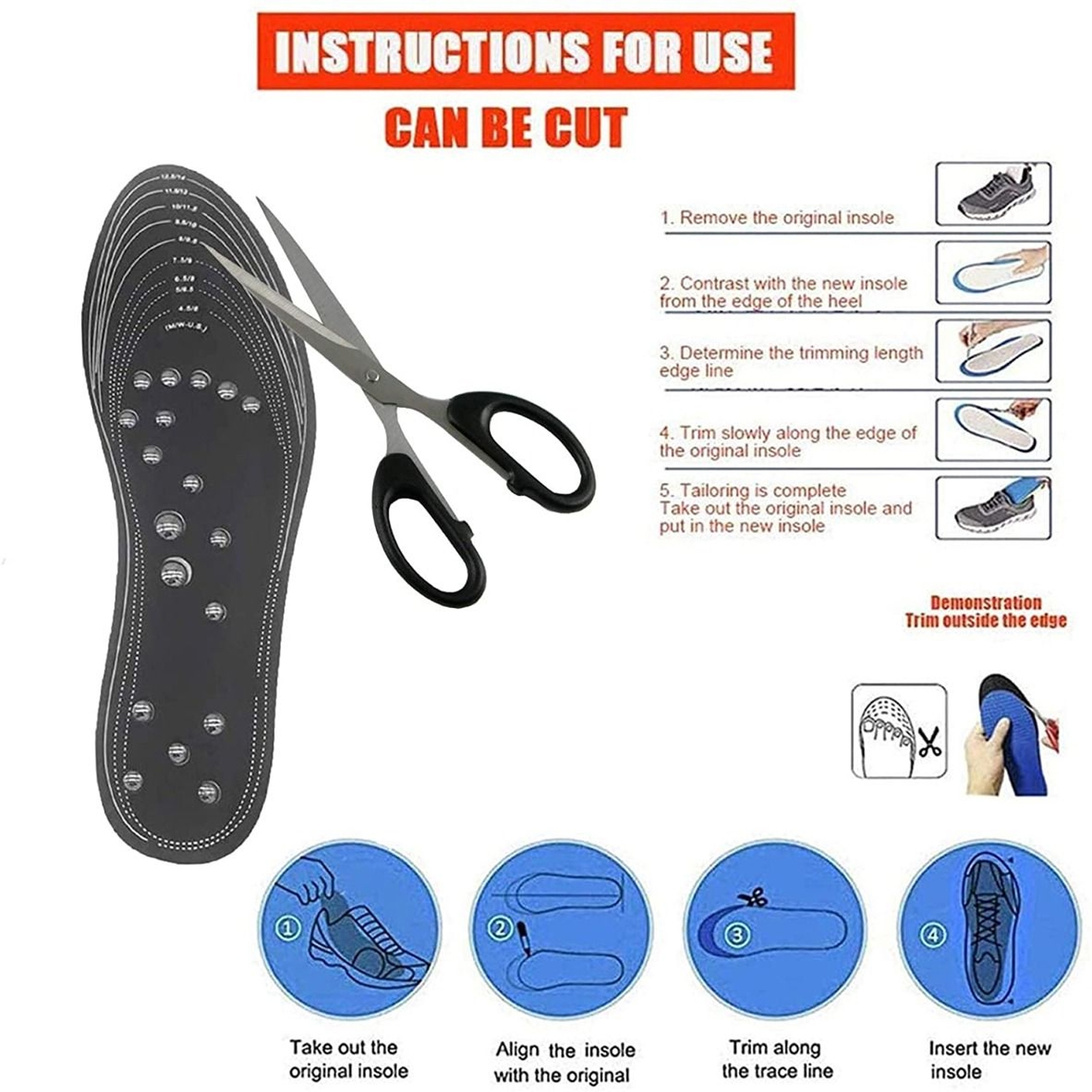 1 Pair Acupressure Magnetic Massage Foot Therapy Reflexology Pain Relief Shoe Insoles