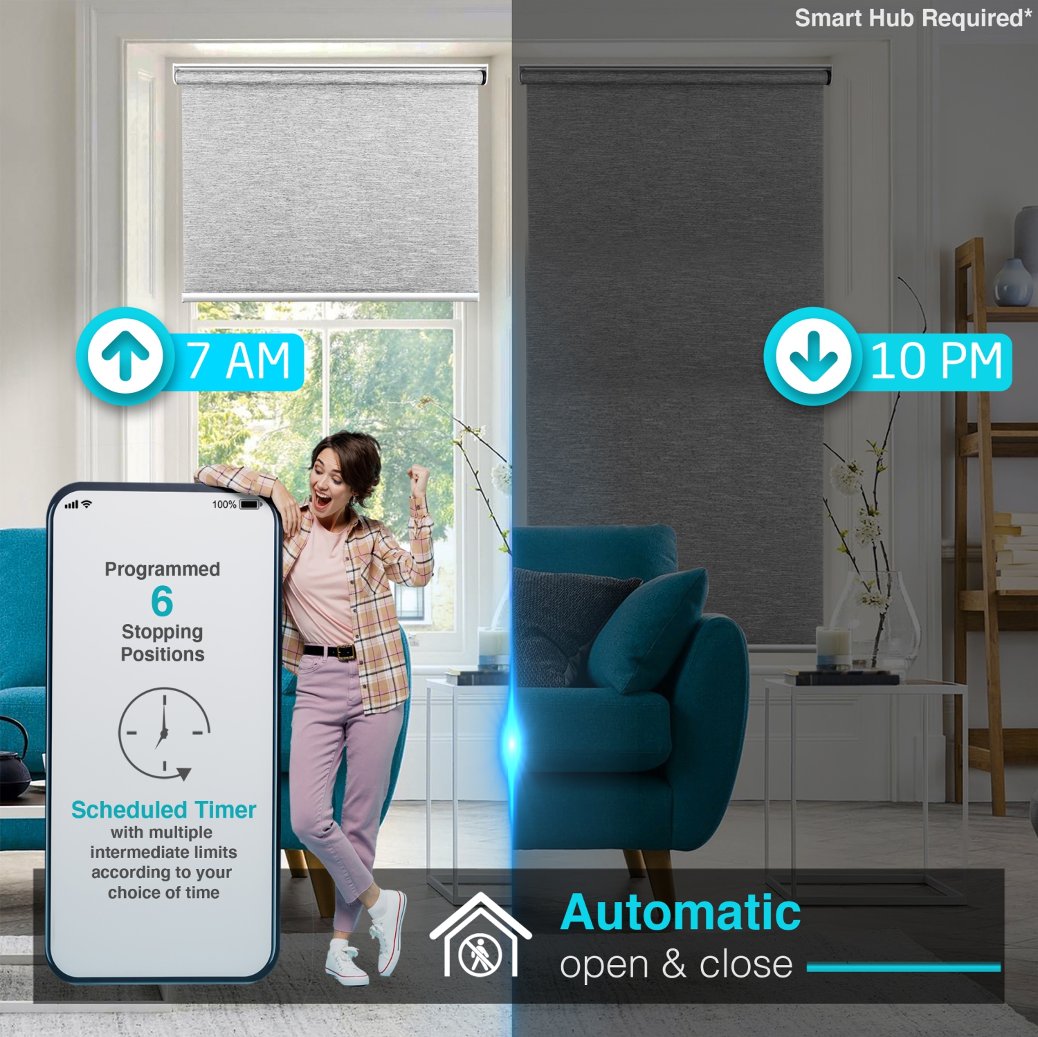 Stores intelligents pour Windows Light Filtering Blinds et stores roulants motorisés d’stores électriques avec télécommande, stores de fenêtre de 29