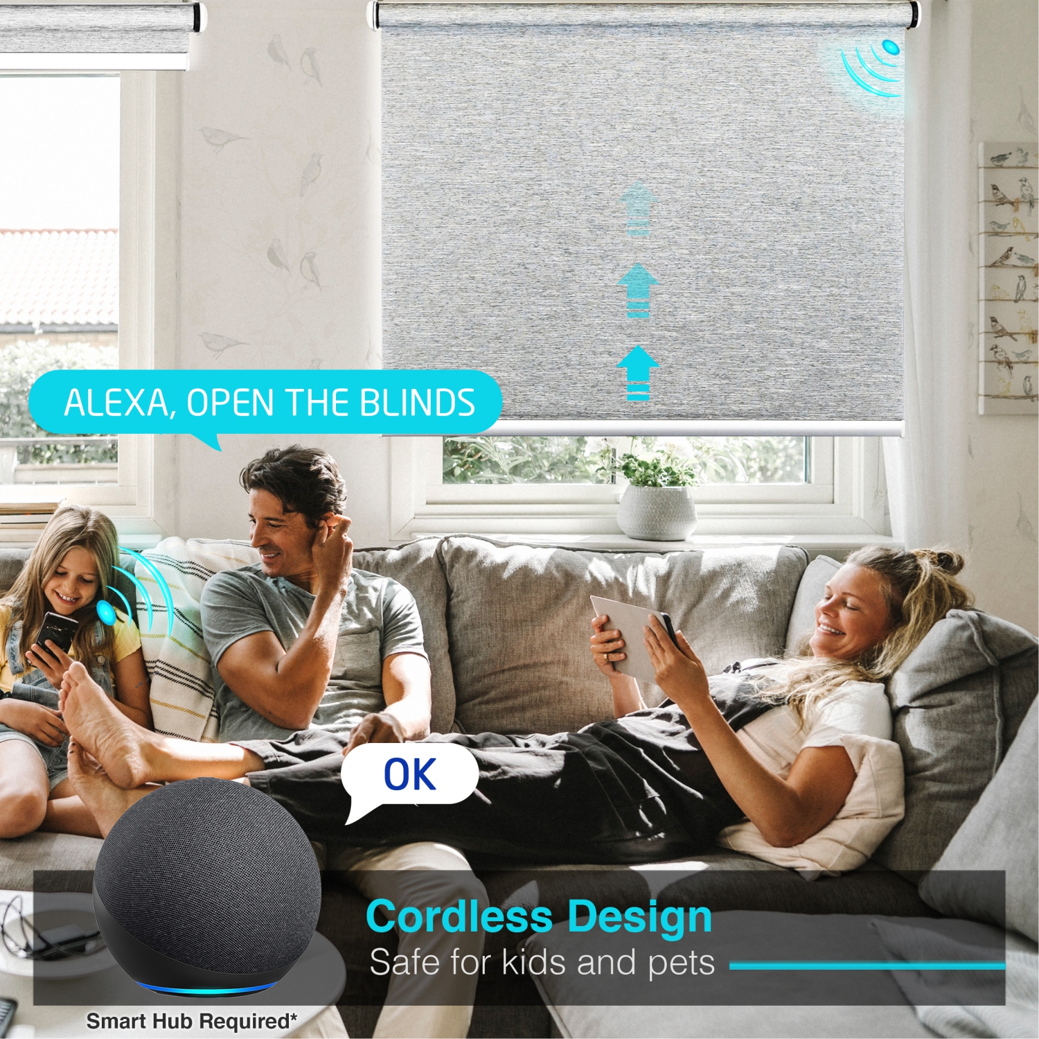 Stores intelligents pour Windows Light Filtering Blinds et stores roulants motorisés d’stores électriques avec télécommande, stores de fenêtre de 47