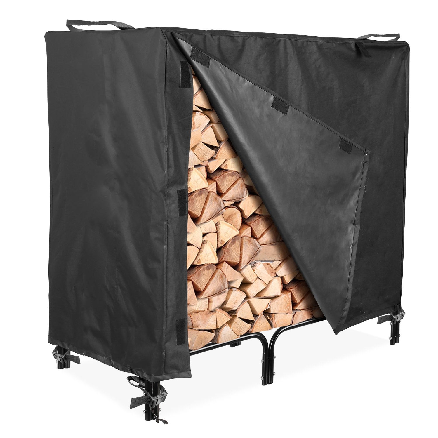 North East Harbor Outdoor Firewood Log Rack Cover - 48"L x 24"W x 42"H - Sunray Protected, and Weather Resistant Storage Cover - Black