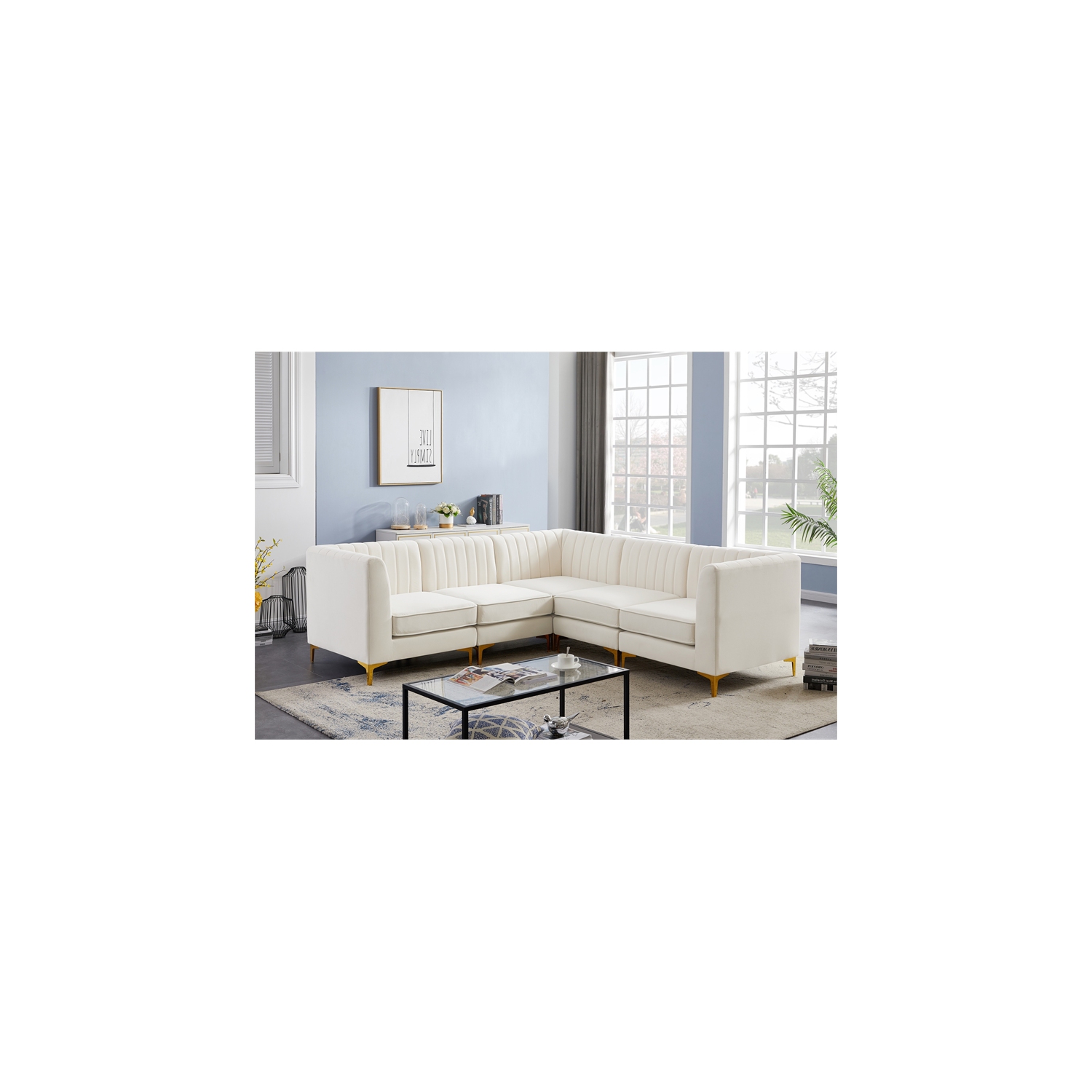 Meridian Furniture Alina Cream Velvet Modular Sectional