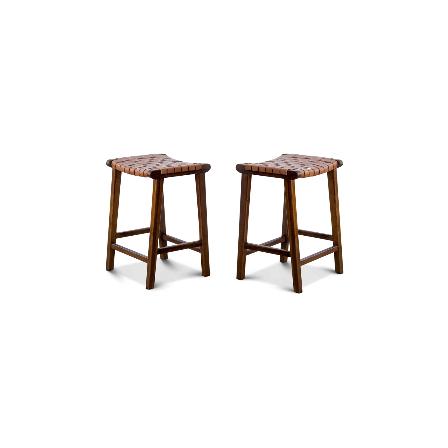 Pemberly Row Mid-Century Saddle Genuine Leather Counter Stool in Tan