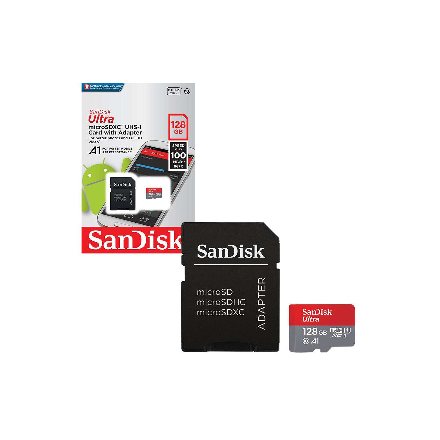 SanDisk Ultra Carte mémoire microSDXC UHS-I pour Android A1 CL10 Full HD 128 Go