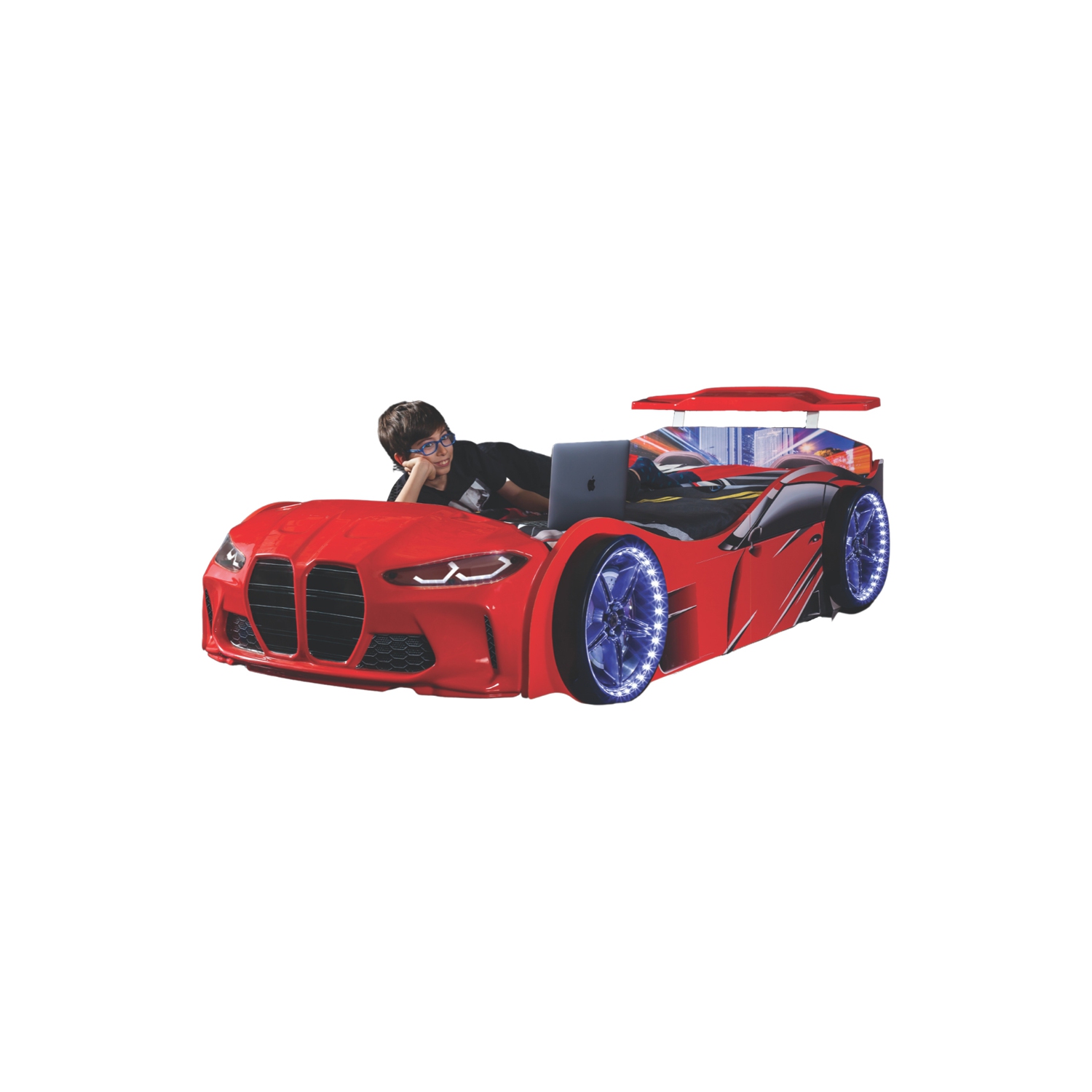 CaKidsRoom' GTX Race Car Bed w/LED Lights & Sound Effects