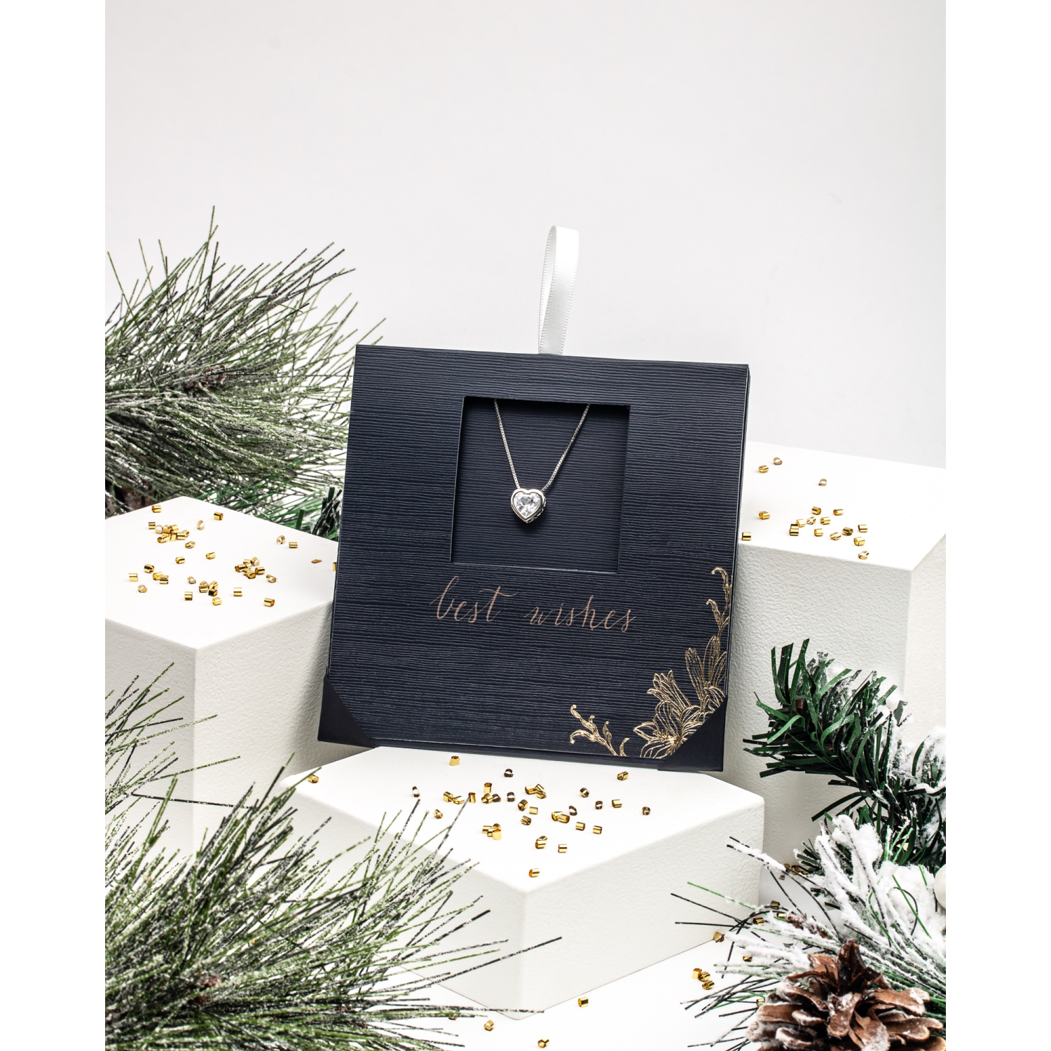 callura Silvertone Heart Pendant Necklace with Classic Austrian Crystal Crystals on Card