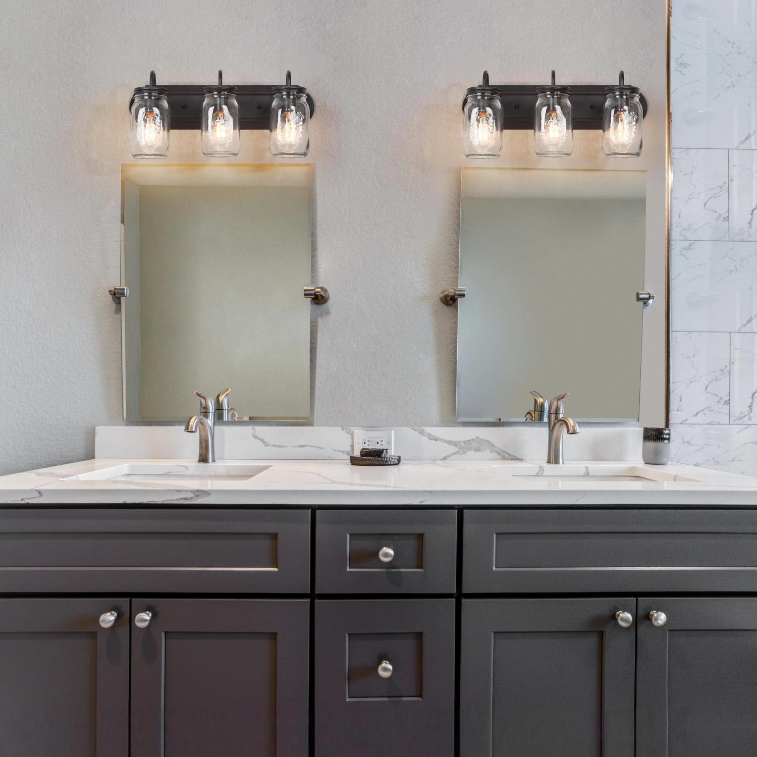 Applique murale pour salle de bain Farmhouse à 3 ampoules, verre