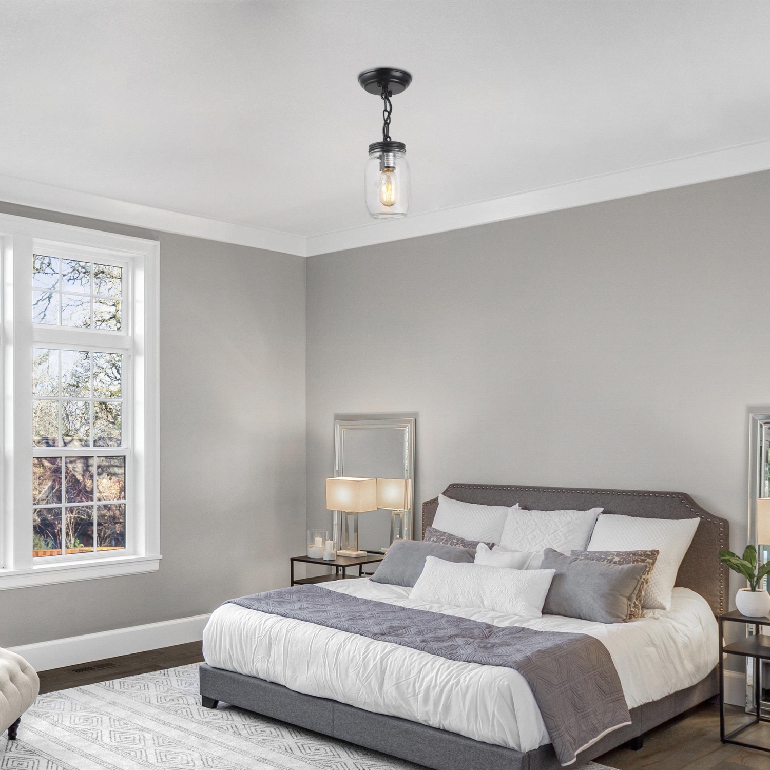 Luminaire suspendu moderne industriel à 1 ampoule, pot en verre, plafonnier semi-encastré