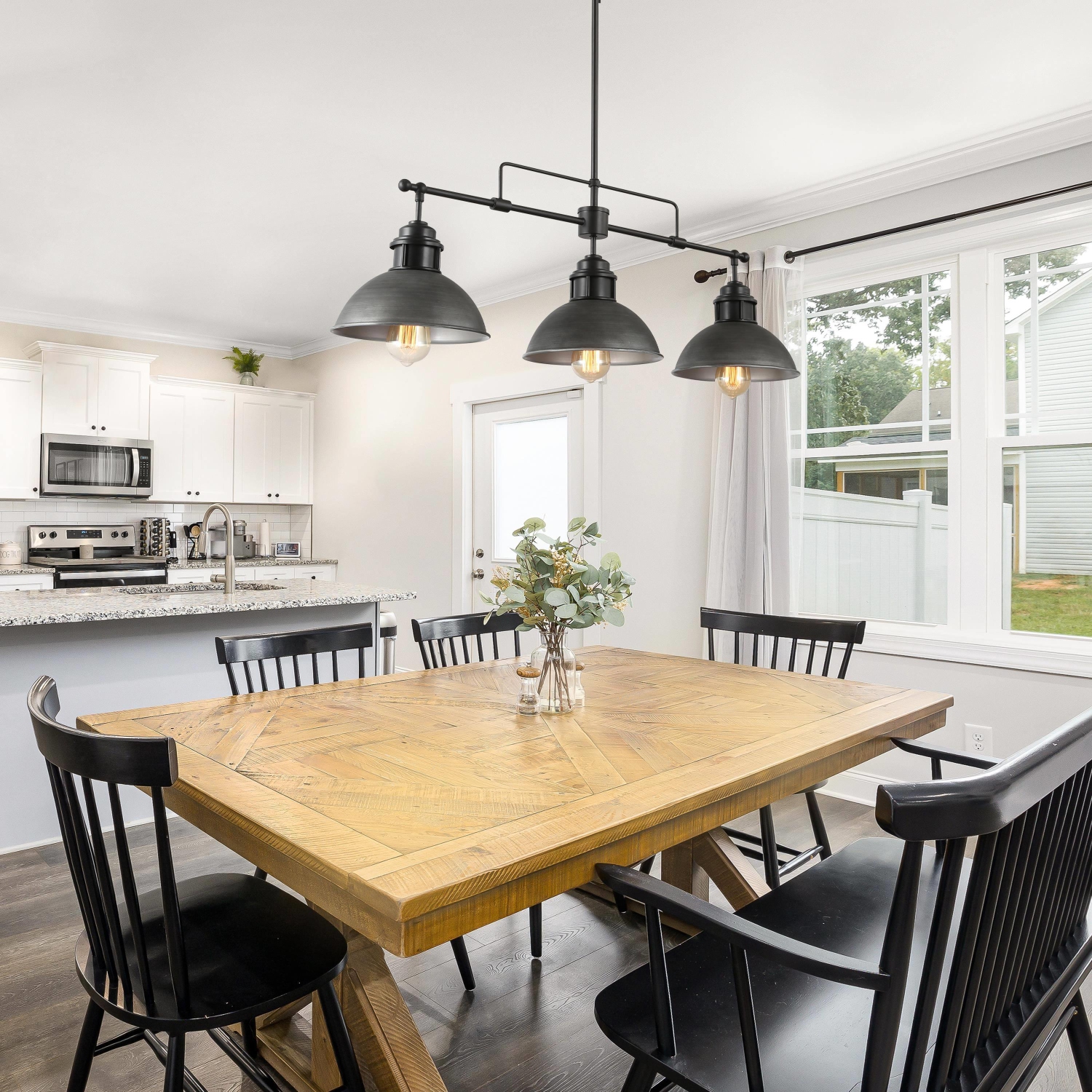 Modern Industrial 3-Light 35.7" Linear Chandelier Island Pendant Light