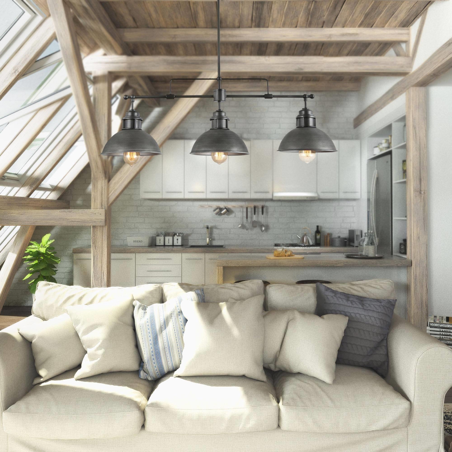 Modern Industrial 3-Light 35.7" Linear Chandelier Island Pendant Light