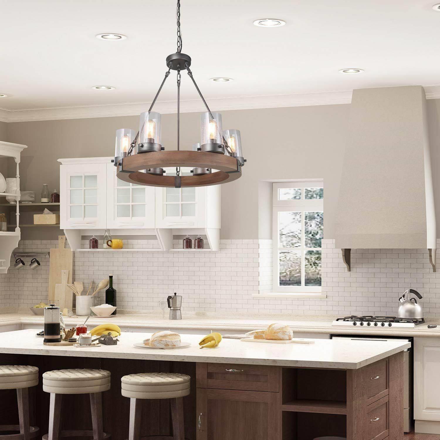 6-Light Farmhouse Wood Wagon Wheel Chandelier