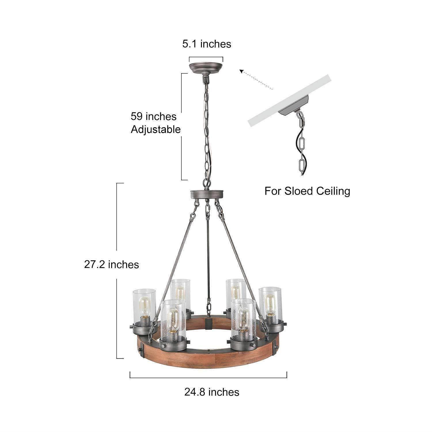 6-Light Farmhouse Wood Wagon Wheel Chandelier