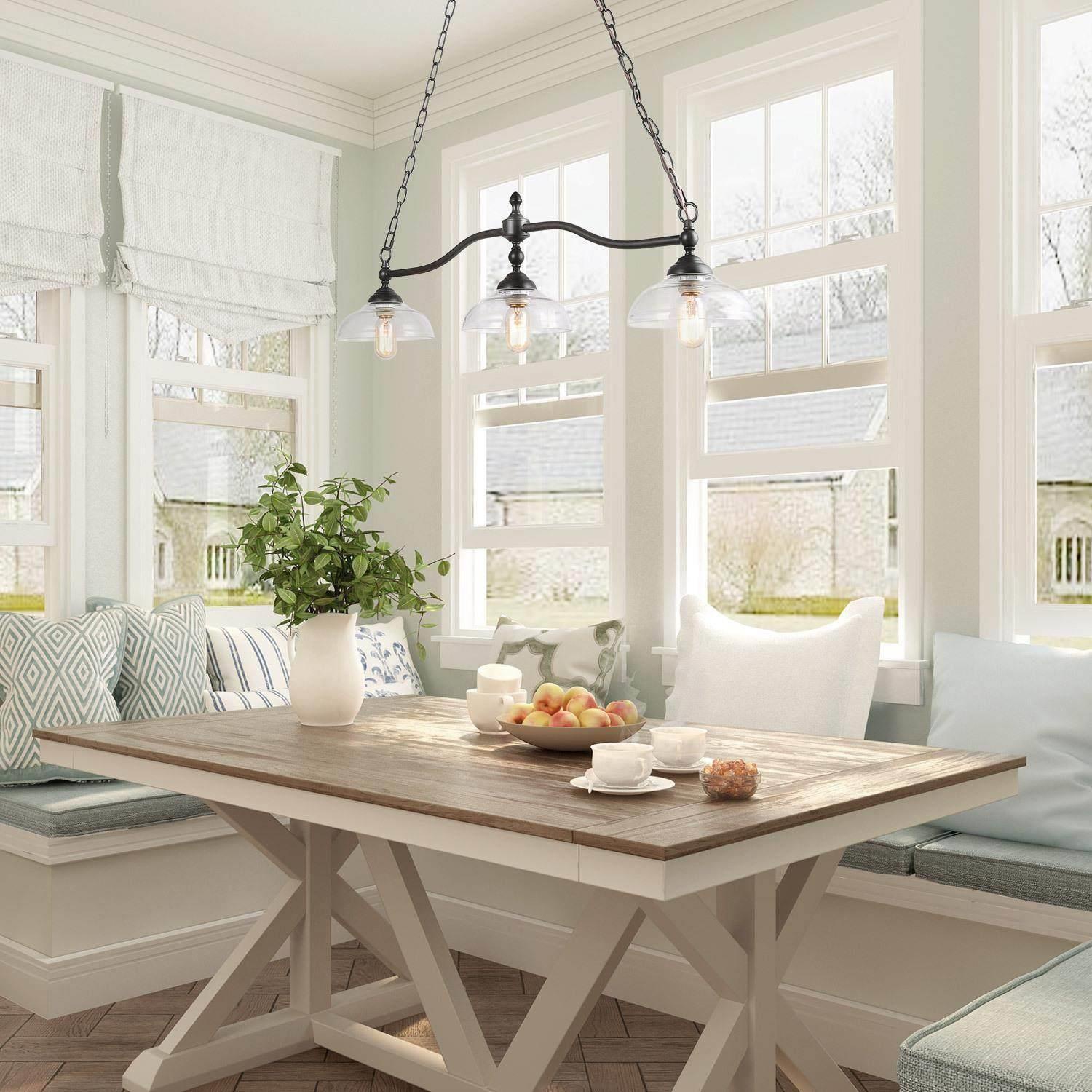 Modern Farmhouse 3-Light Oil-rubbed Bronze Chandelier Linear Glass Kitchen Island