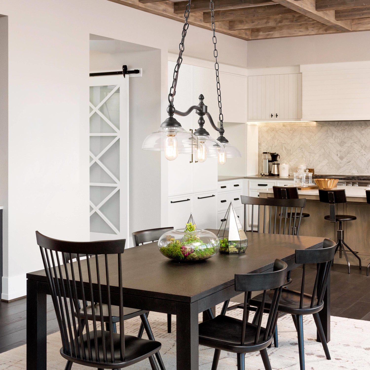 Modern Farmhouse 3-Light Oil-rubbed Bronze Chandelier Linear Glass Kitchen Island