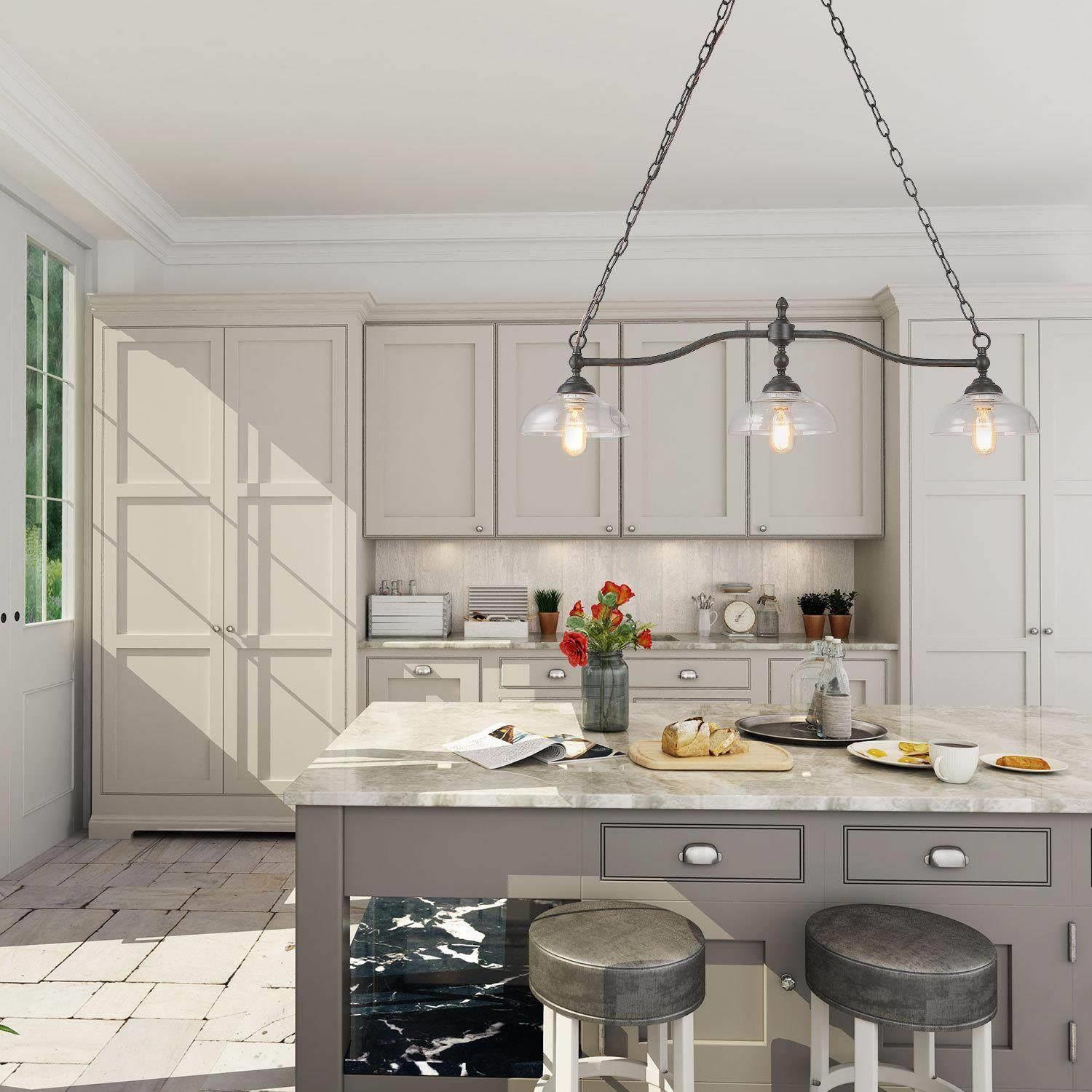 Modern Farmhouse 3-Light Oil-rubbed Bronze Chandelier Linear Glass Kitchen Island