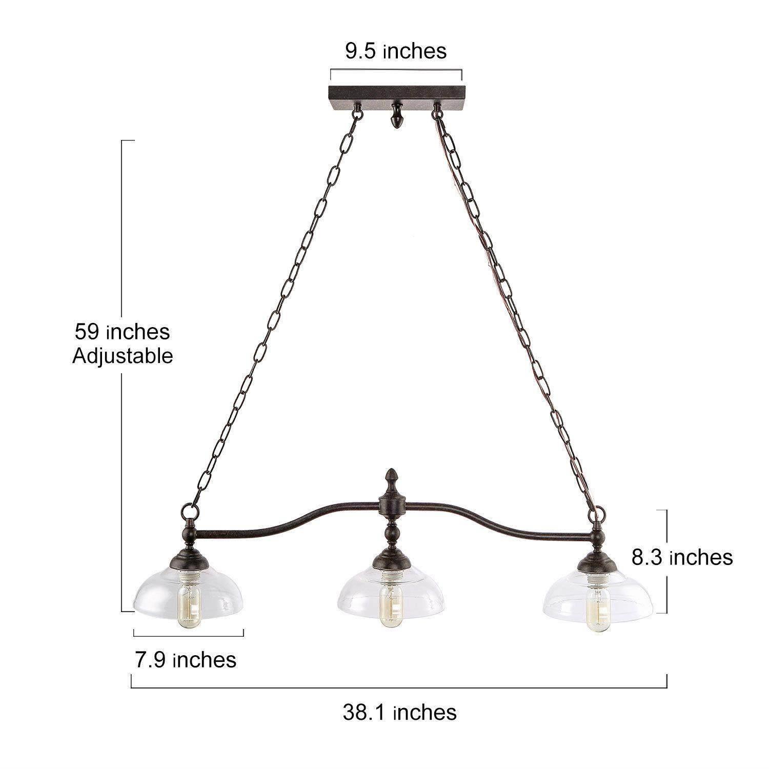 Modern Farmhouse 3-Light Oil-rubbed Bronze Chandelier Linear Glass Kitchen Island