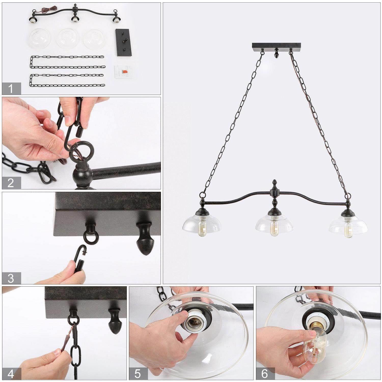 Modern Farmhouse 3-Light Oil-rubbed Bronze Chandelier Linear Glass Kitchen Island