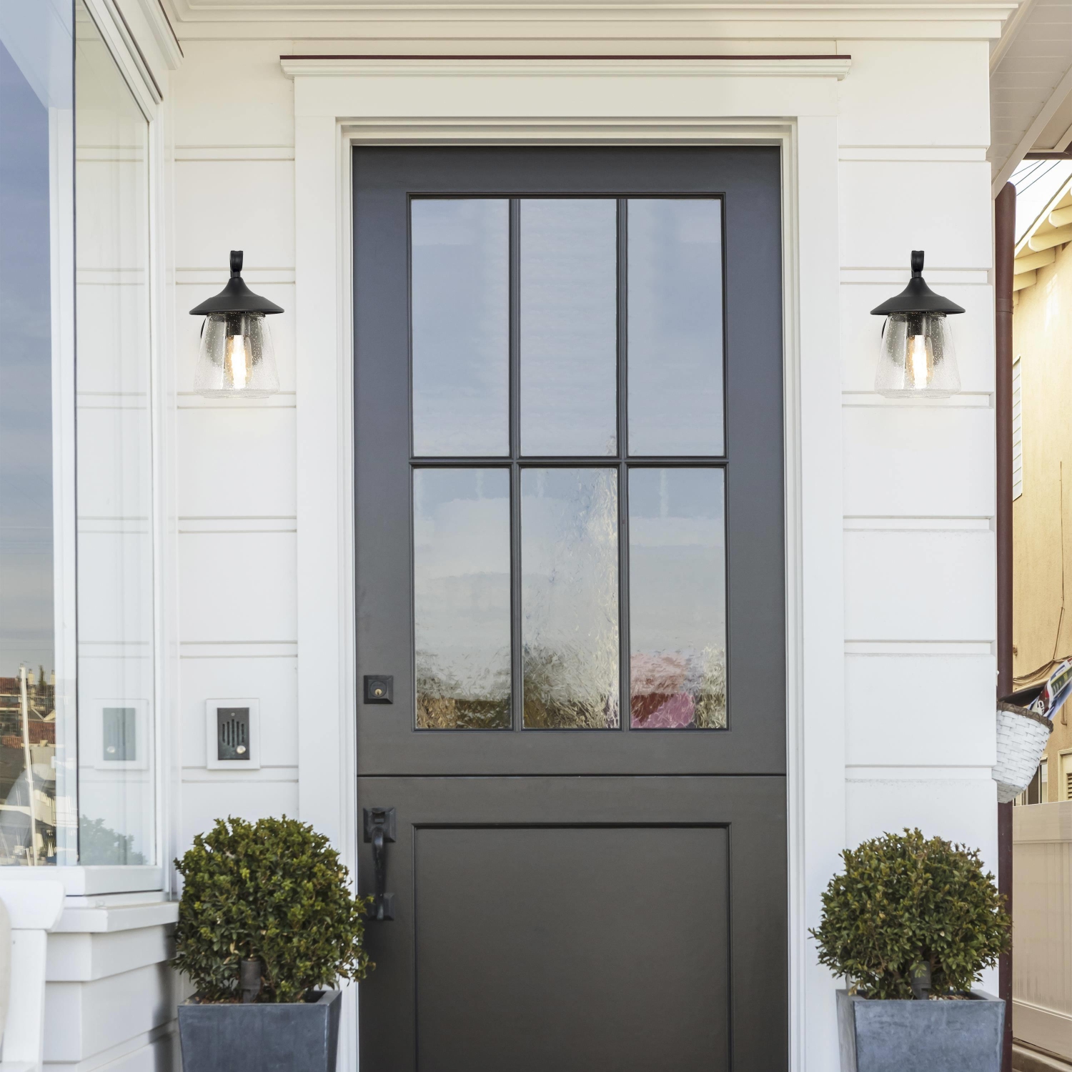 Transitional Black 1-Light Glass Outdoor Wall Sconces Patio Lamp