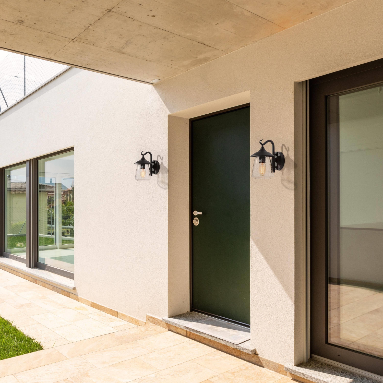 Transitional Black 1-Light Glass Outdoor Wall Sconces Patio Lamp