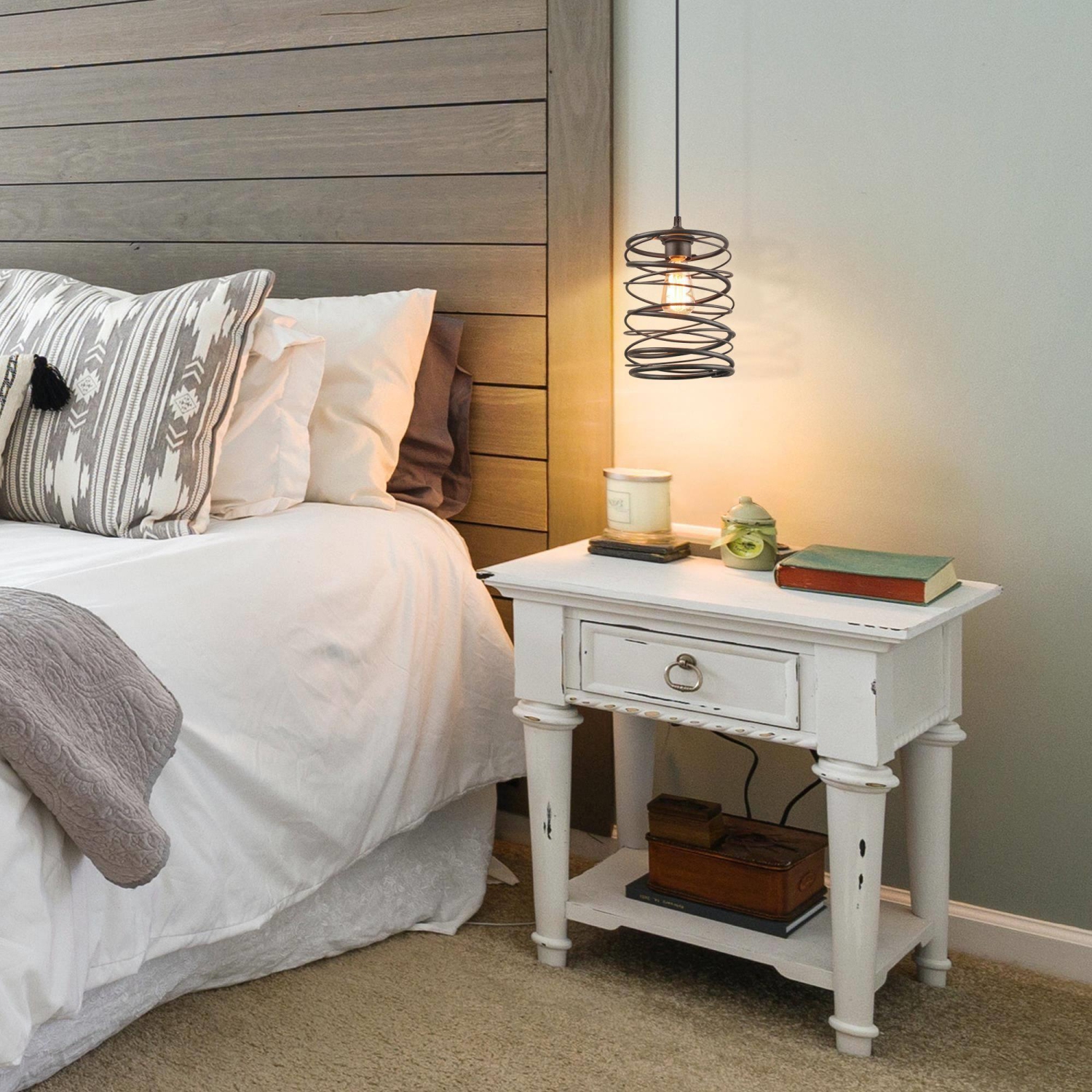 Lampe moderne de style industriel à suspension cylindrique à 1 ampoule Farmhouse