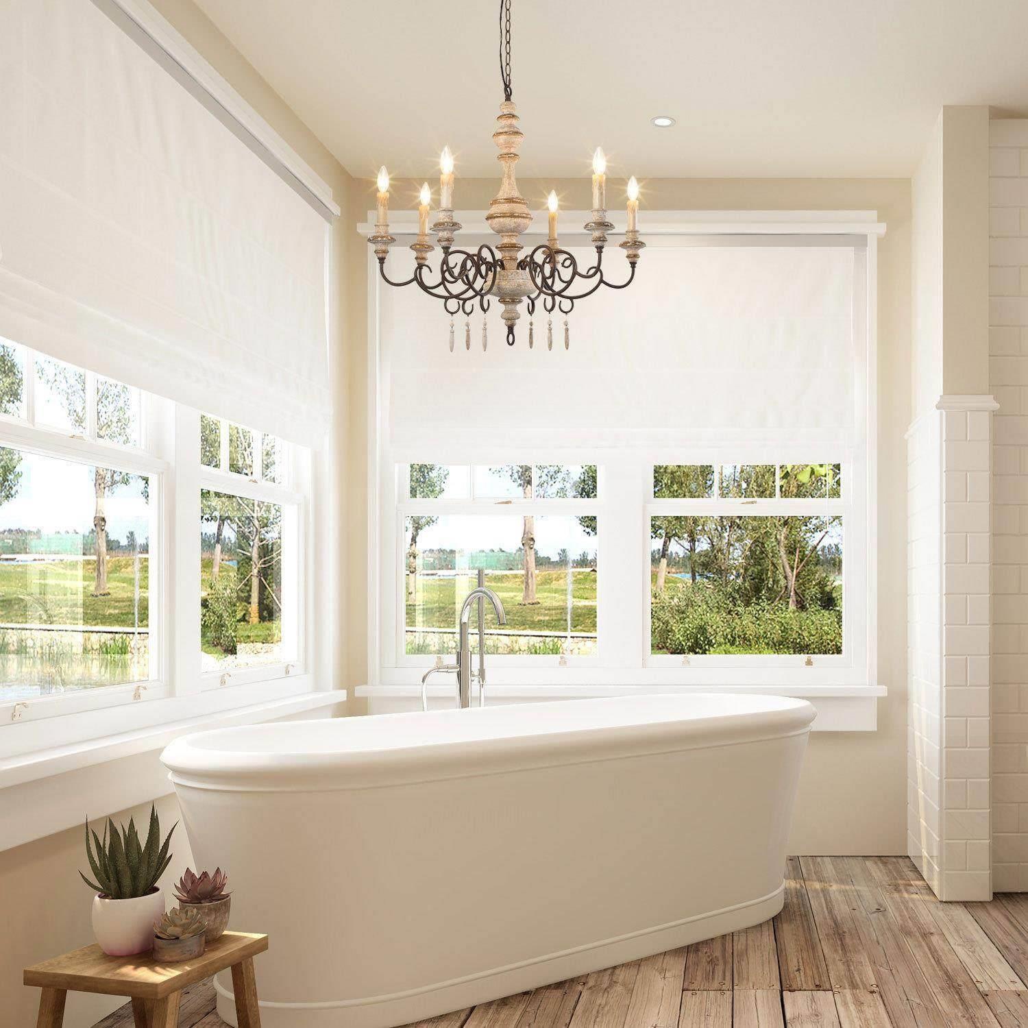 Chandeliers à 6 lumières en bois français campagnard