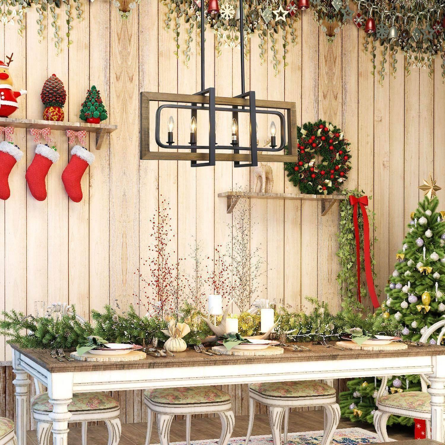 Farmhouse Rectangle 6-light Wood Candle Chandelier Island Lights