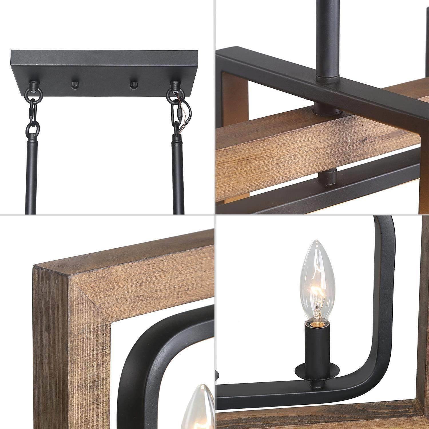 Farmhouse Rectangle 6-light Wood Candle Chandelier Island Lights