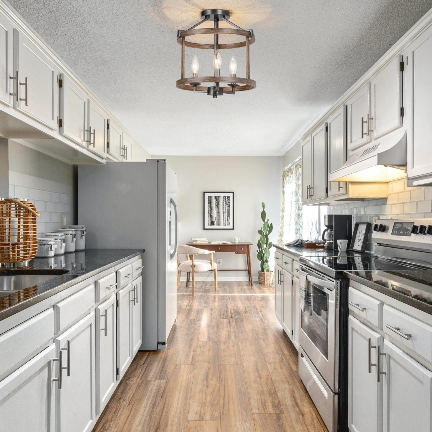 Plafonnier champêtre semi-encastré à 3 lampes