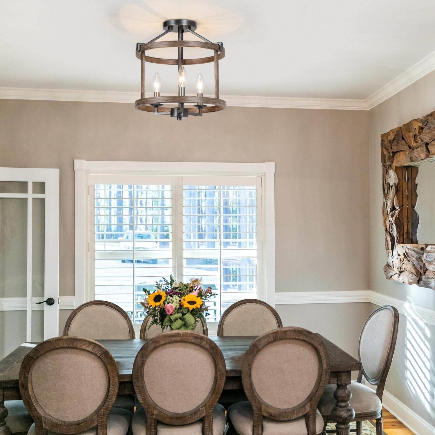 Plafonnier champêtre semi-encastré à 3 lampes