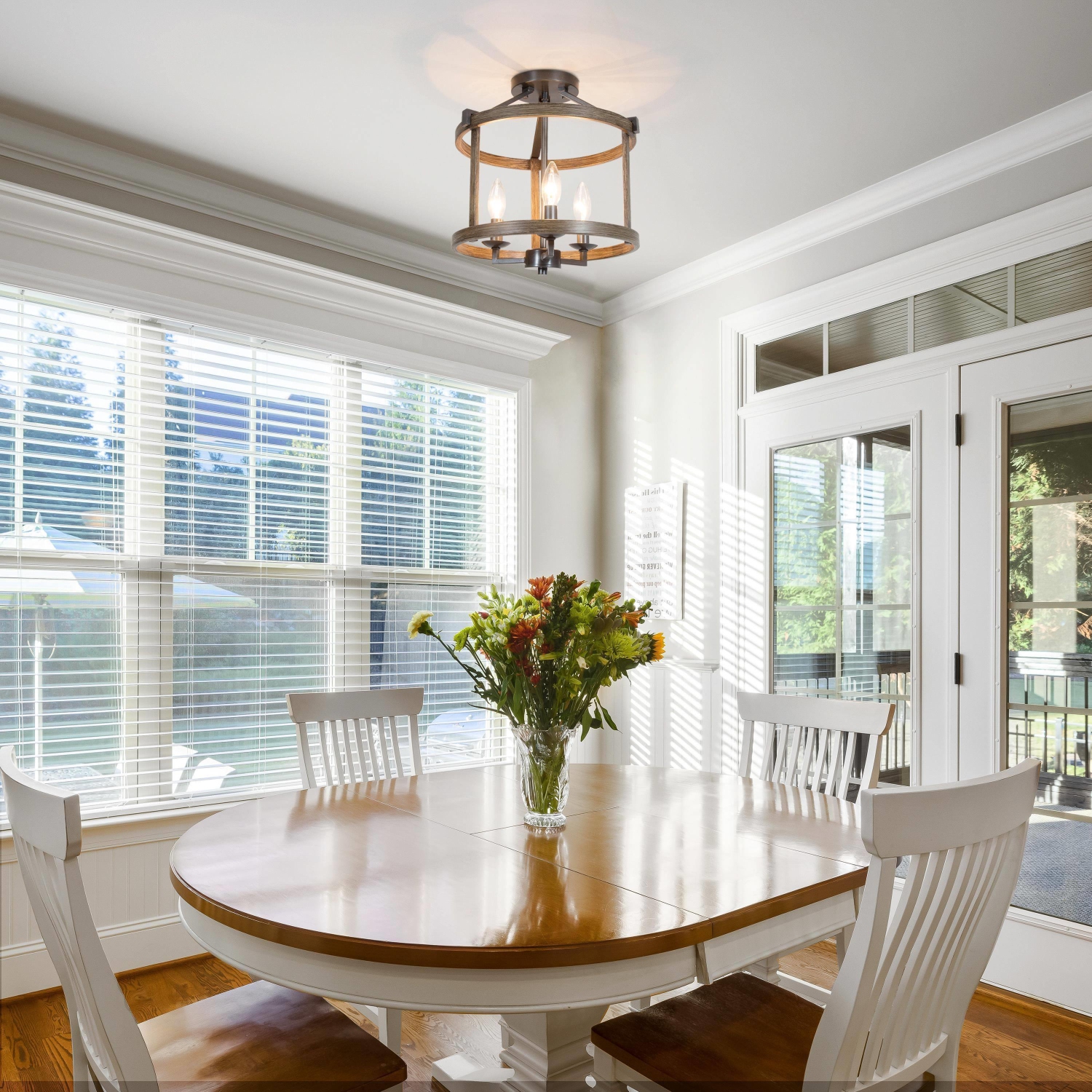 Plafonnier champêtre semi-encastré à 3 lampes