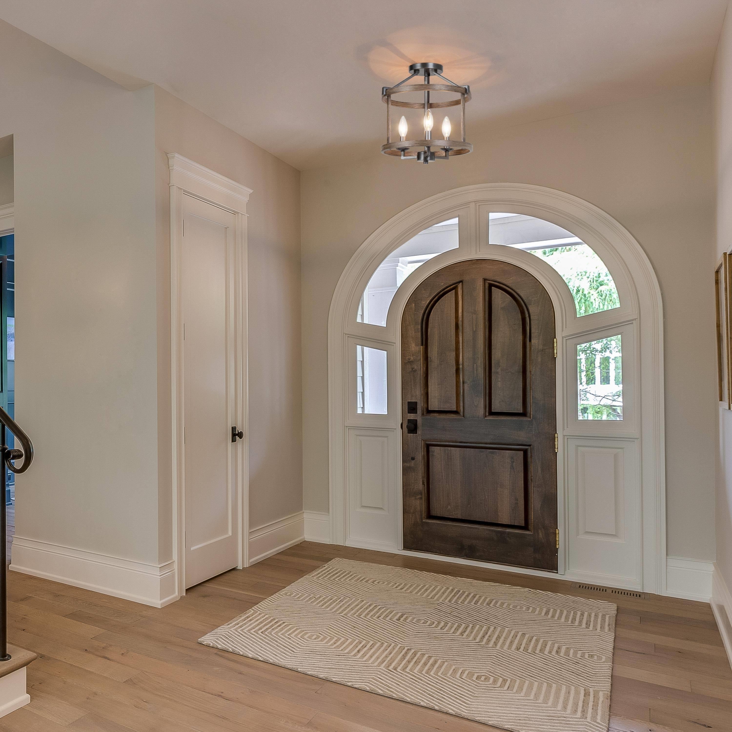 Plafonnier champêtre semi-encastré à 3 lampes