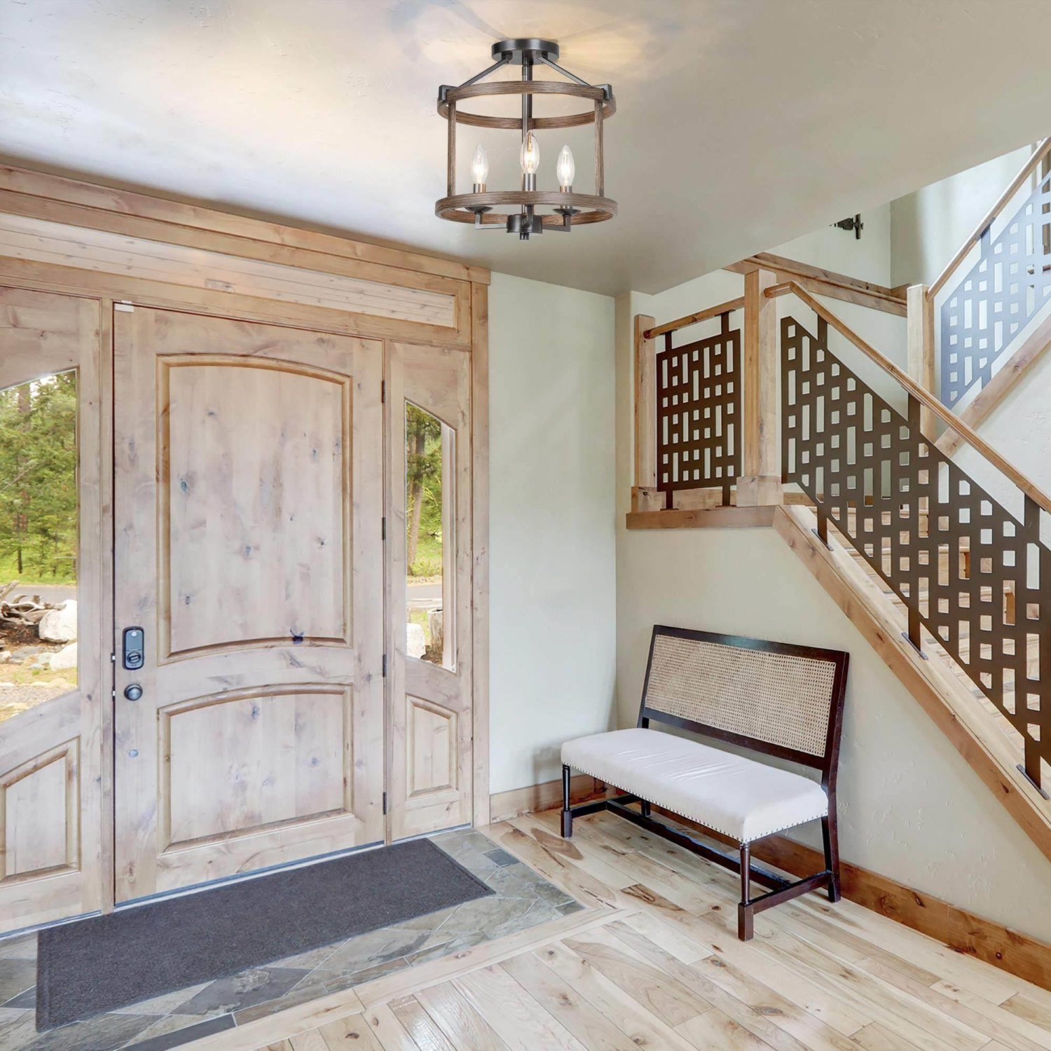 Plafonnier champêtre semi-encastré à 3 lampes