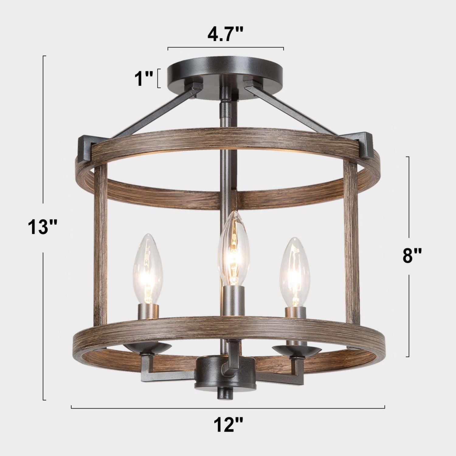 Plafonnier champêtre semi-encastré à 3 lampes