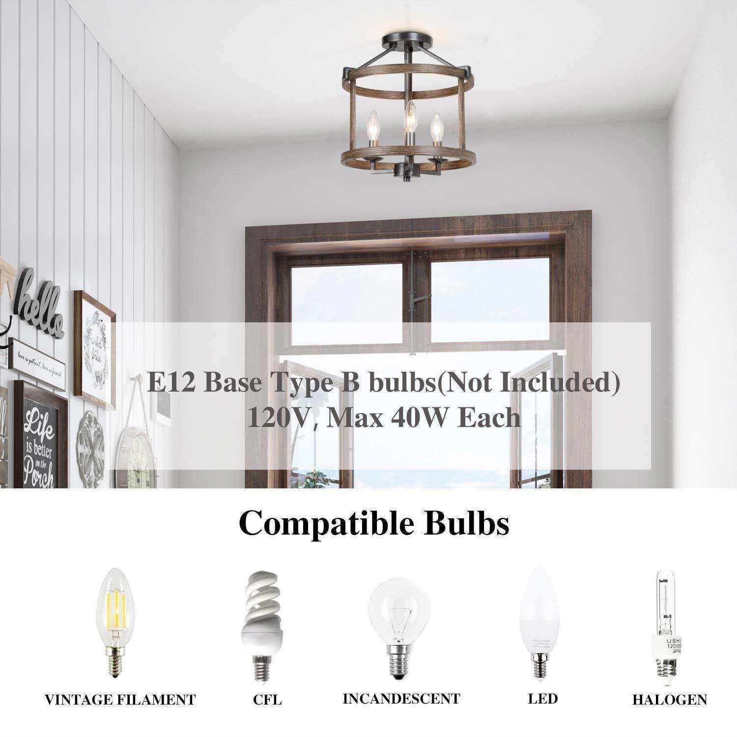 Plafonnier champêtre semi-encastré à 3 lampes