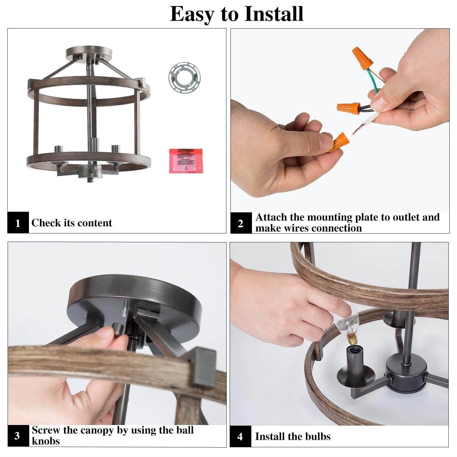 Plafonnier champêtre semi-encastré à 3 lampes