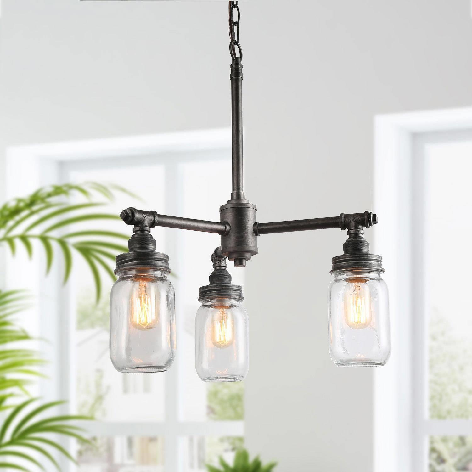 Lustre à 3 lampes en pot de verre