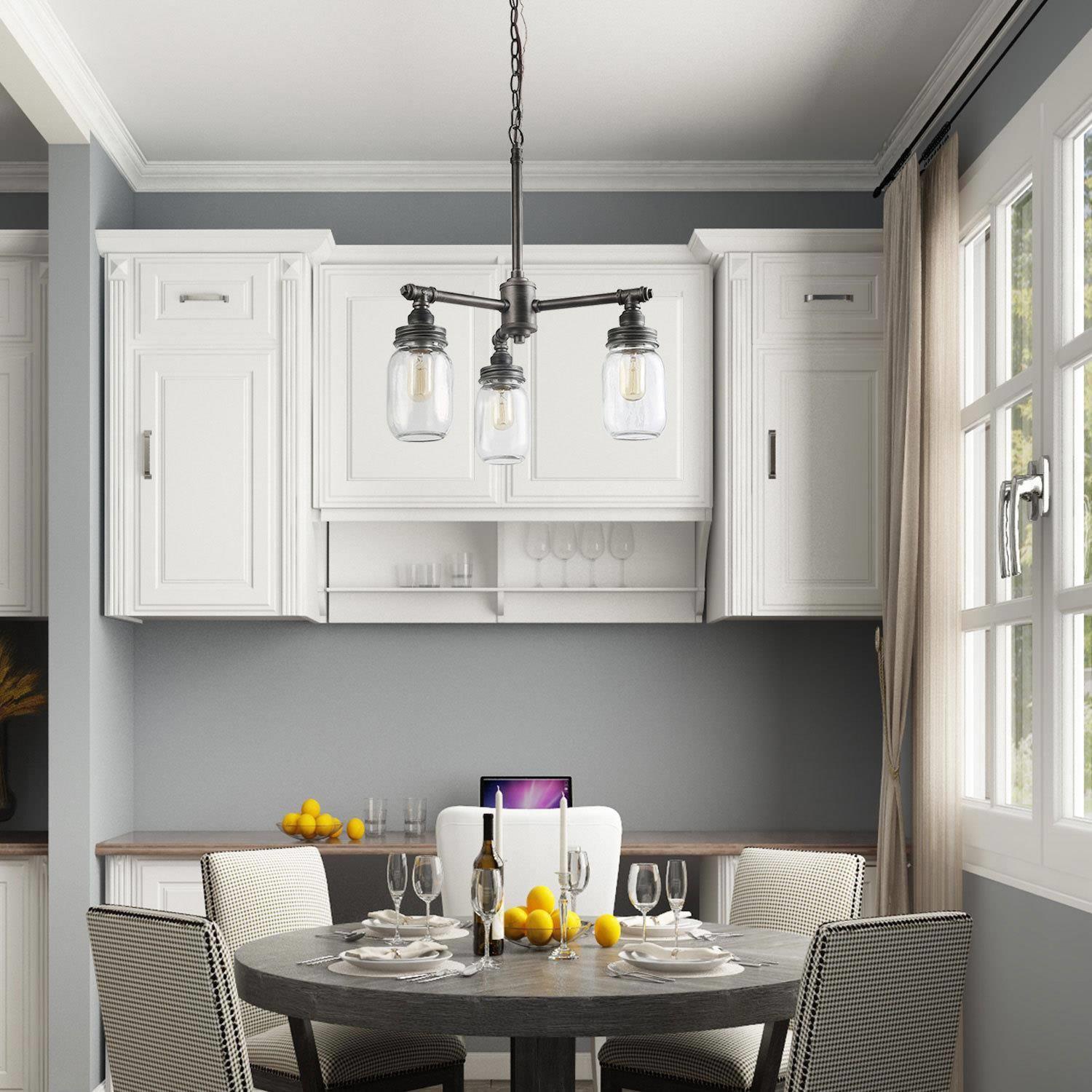 Lustre à 3 lampes en pot de verre