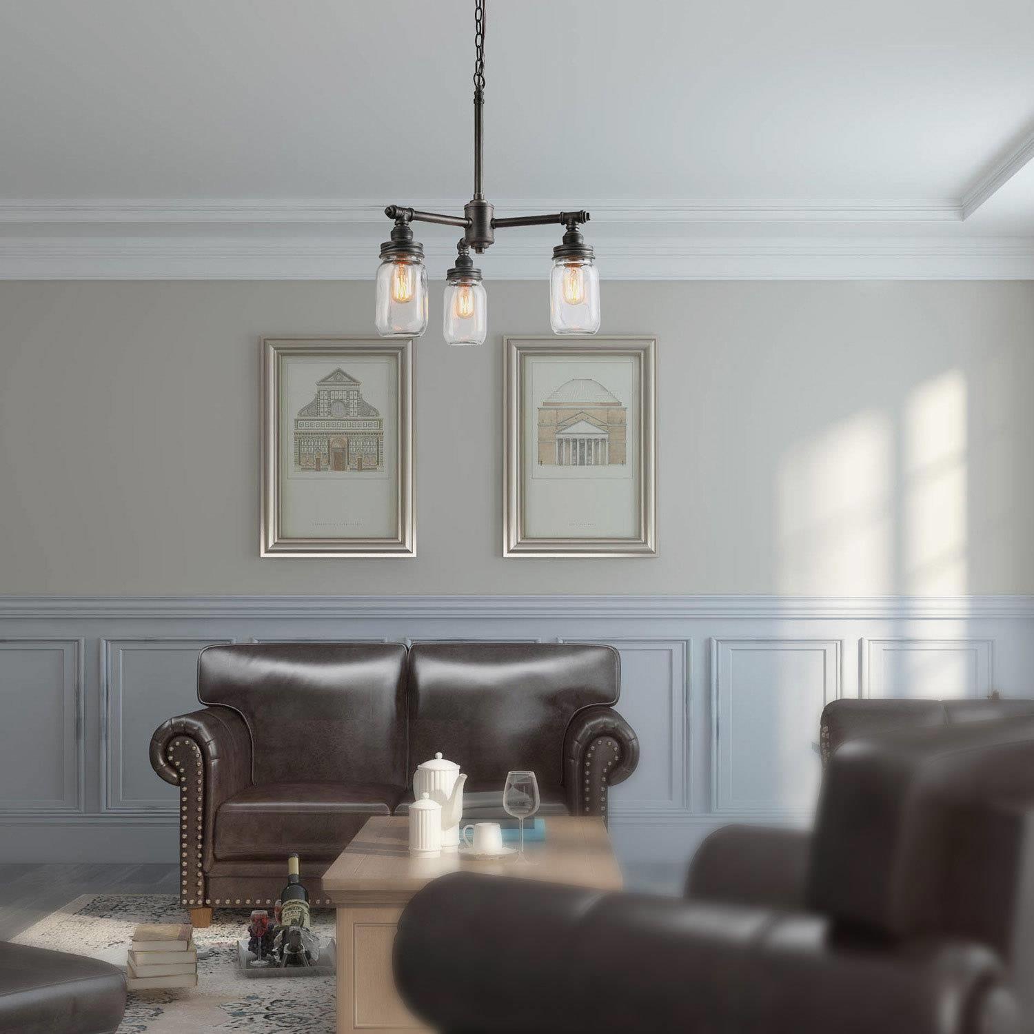 Lustre à 3 lampes en pot de verre