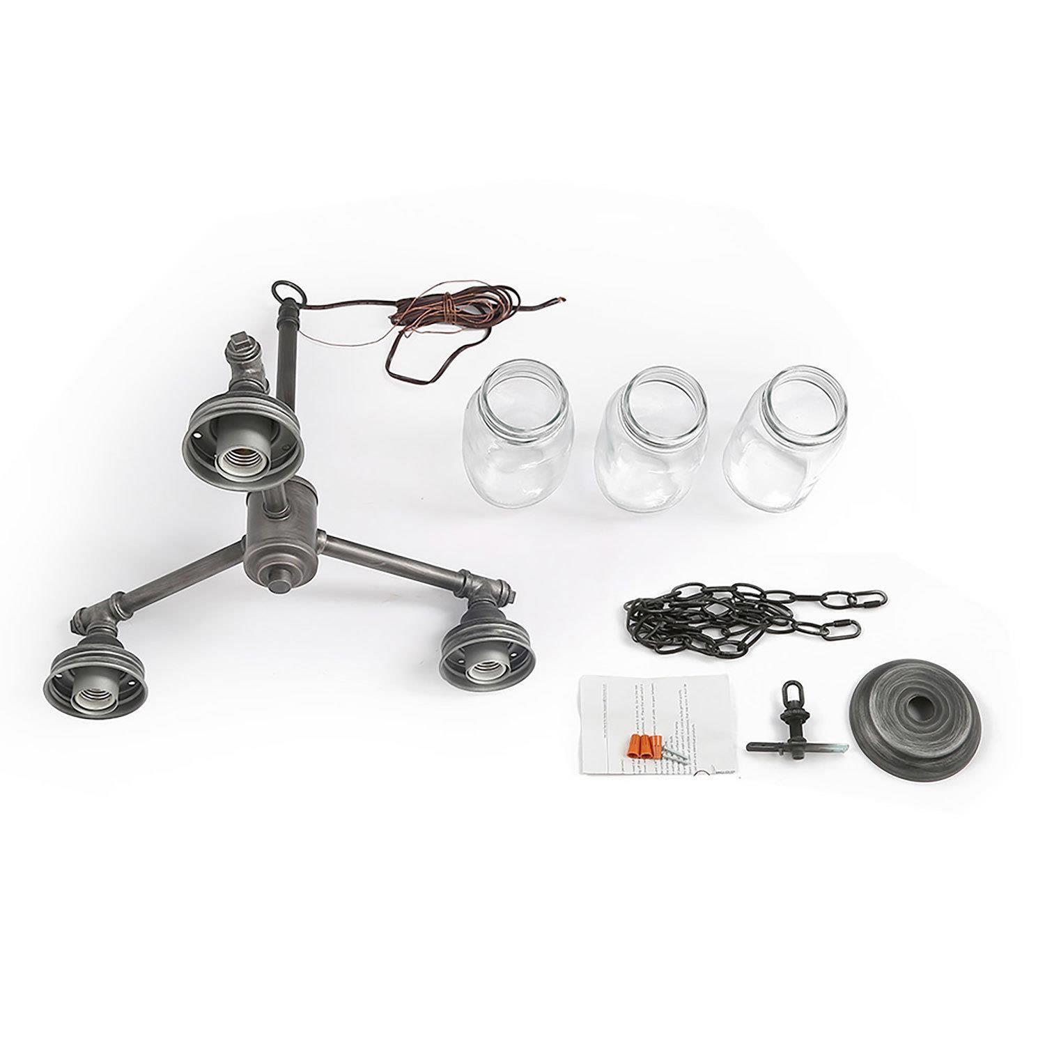 Lustre à 3 lampes en pot de verre