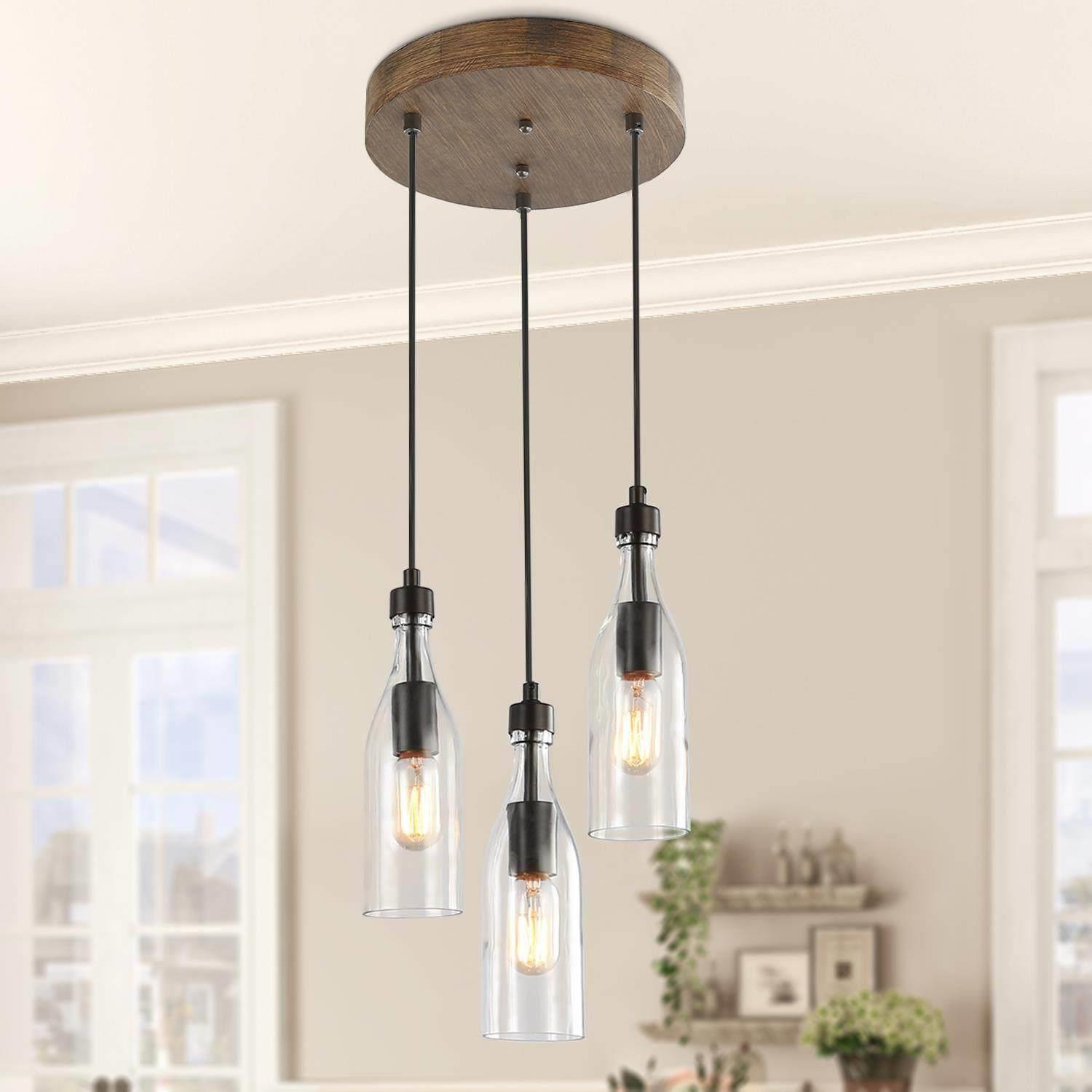 Modern 3-Light Kitchen Island Glass Pendant for Dining Room