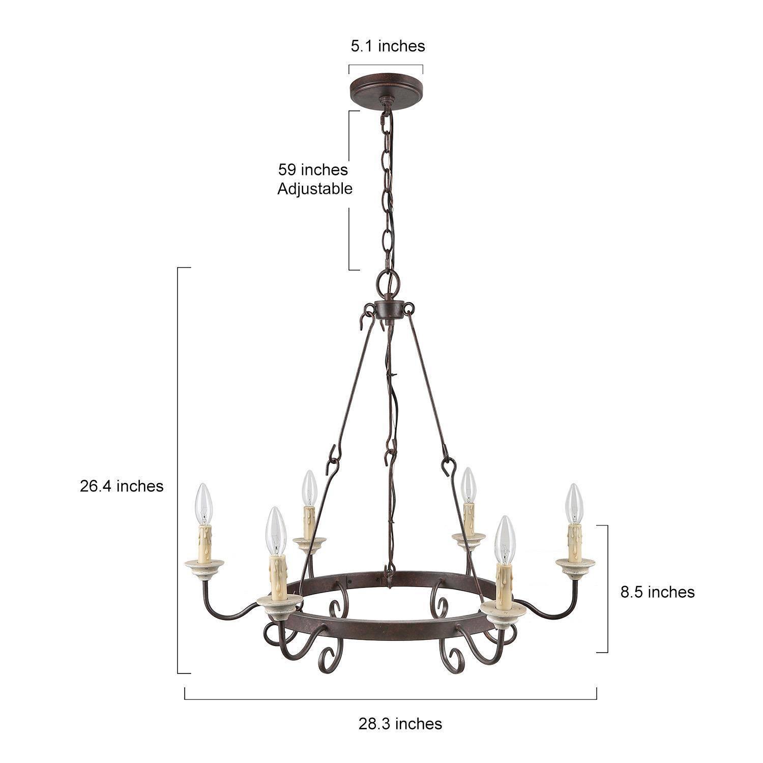 Farmhouse Rustic 6-Light Chandelier French Country Metal Wagon Wheel for Living Room