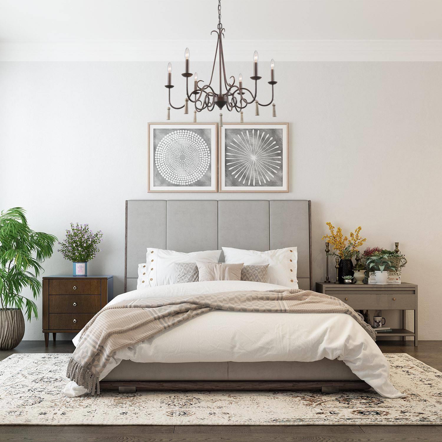 Chandelier champêtre à 6 lumières à DEL français champêtre en forme de roue de chariot pour le salon