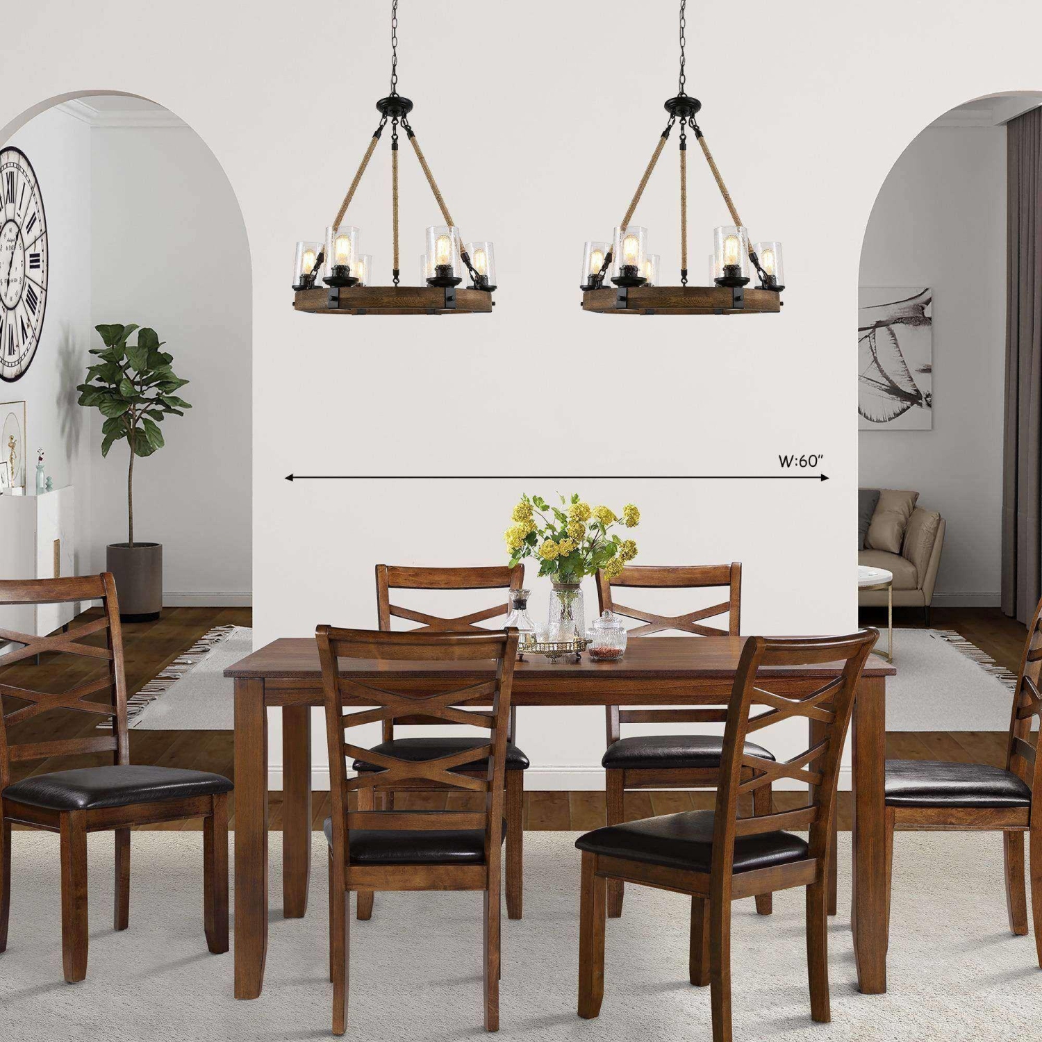 Farmhouse 6-Light Wagon Wheel Solid Wood Rustic Chandelier for Dining Room