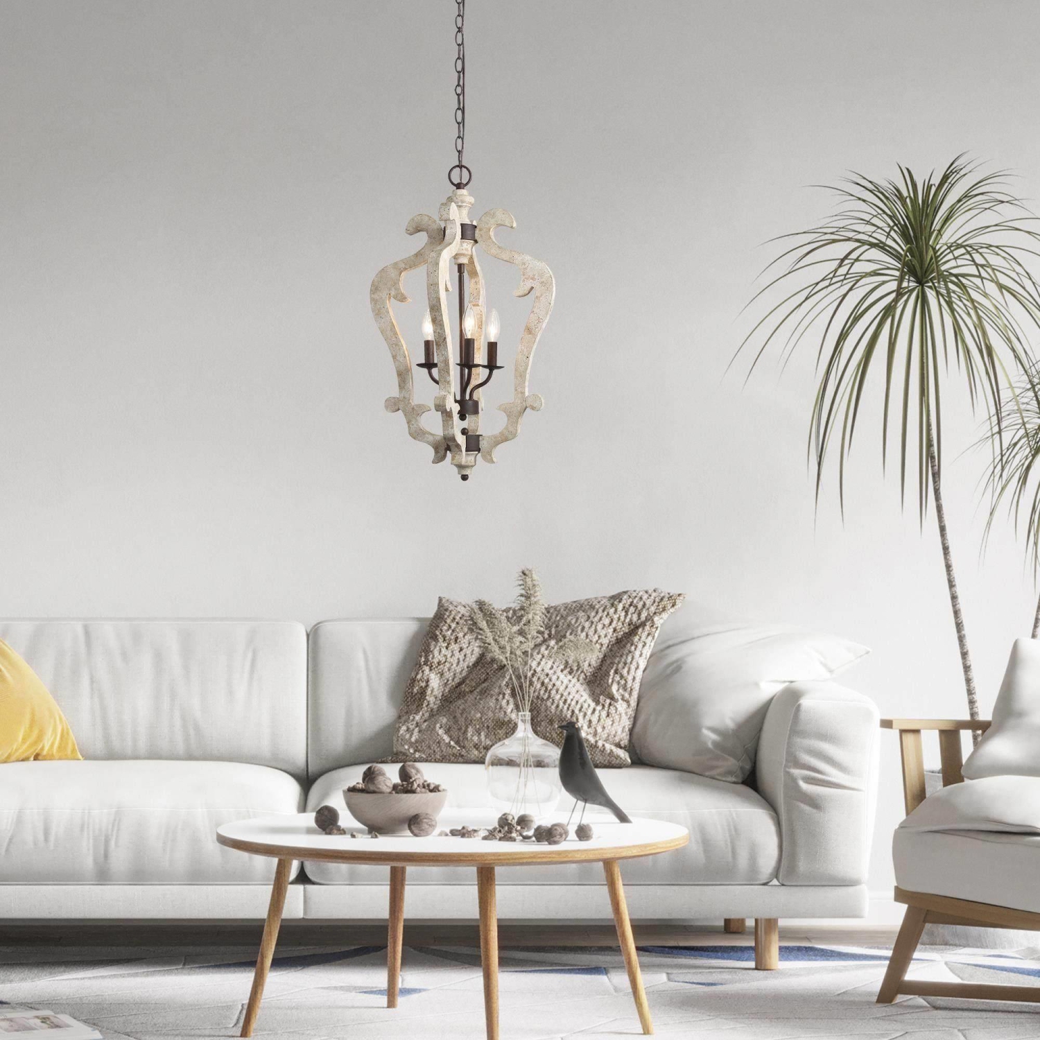 3-light Wood Chandelier Foyer Hanging Lantern