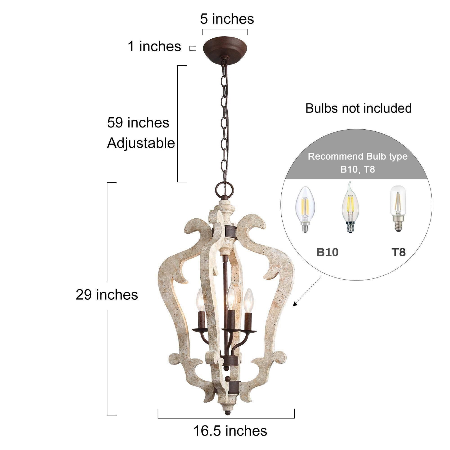 3-light Wood Chandelier Foyer Hanging Lantern