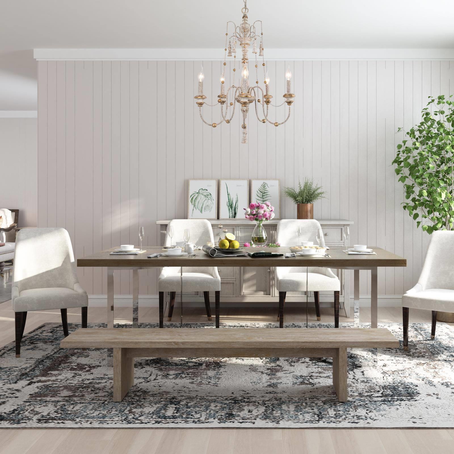 5-Light Farmhouse Classic Candle Distressed Wood Chandelier