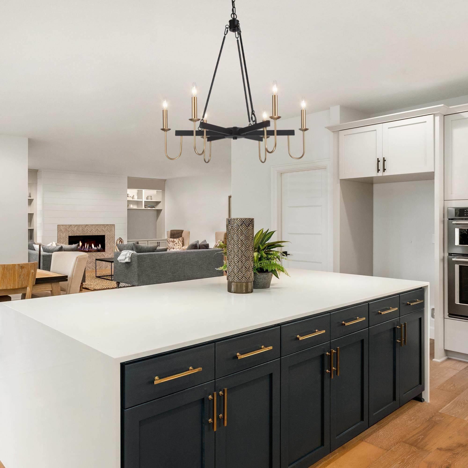 6-Light Modern Black Gold Candle Classsic Chandelier